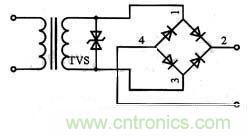 圖1:雙向TVS在交流電路中的應(yīng)用電路
