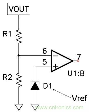 輸出精度是分壓器比、基準(zhǔn)精度和誤差放大器補償?shù)暮瘮?shù)