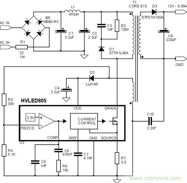 首個(gè)最簡單、器件最少的LED驅(qū)動(dòng)電路設(shè)計(jì)