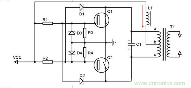 T1電流為0 C1兩端電壓達(dá)到最大值