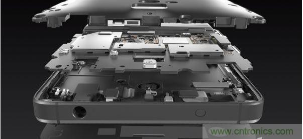 手機(jī)的內(nèi)部結(jié)構(gòu)，其中決定手機(jī)堅固程度的部分就是邊框與骨架