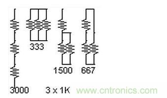 3個(gè)電阻，4種組合。