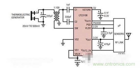 LTC3108 電源芯片優(yōu)化用于從熱電設(shè)備收集能量。