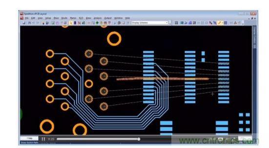 設計師在另一層上粗略繪制出一條直線路徑，如橙色所標示