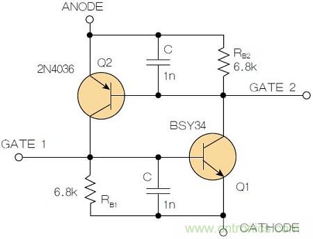 圖2：增加兩個電容值為1nF的SMD陶瓷電容器后，可以在&Delta;V達(dá)到10V的情況下防止導(dǎo)通。