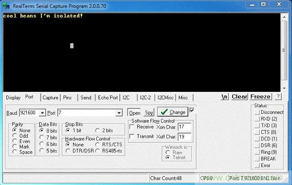  圖6：隔離型USB-to-UART轉(zhuǎn)換器的環(huán)回測(cè)試。