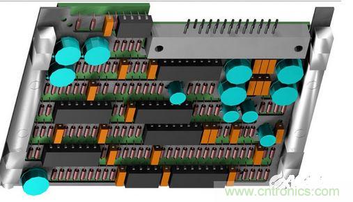F-16戰(zhàn)斗機(jī)的雷達(dá)干擾裝置PCB，在所有的零組件下方有一個(gè)鋁制散熱器；千萬別讓機(jī)械工程師為了散熱器設(shè)計(jì)而自作主張布局PCB，以免犧牲電子能。