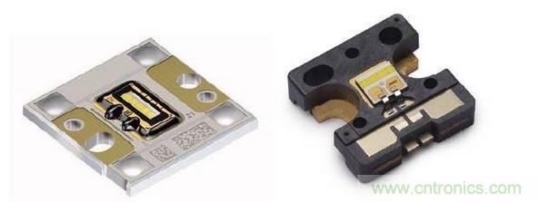 左圖為Osram汽車前大燈專用模組，右圖為Philips汽車前大燈專用模組。