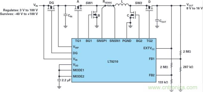 4開關(guān)降壓-升壓控制器，具備直通功能，可以消除開關(guān)噪聲