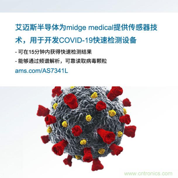 艾邁斯為midge medical提供傳感器技術(shù)，用于開發(fā)COVID-19快速檢測設(shè)備