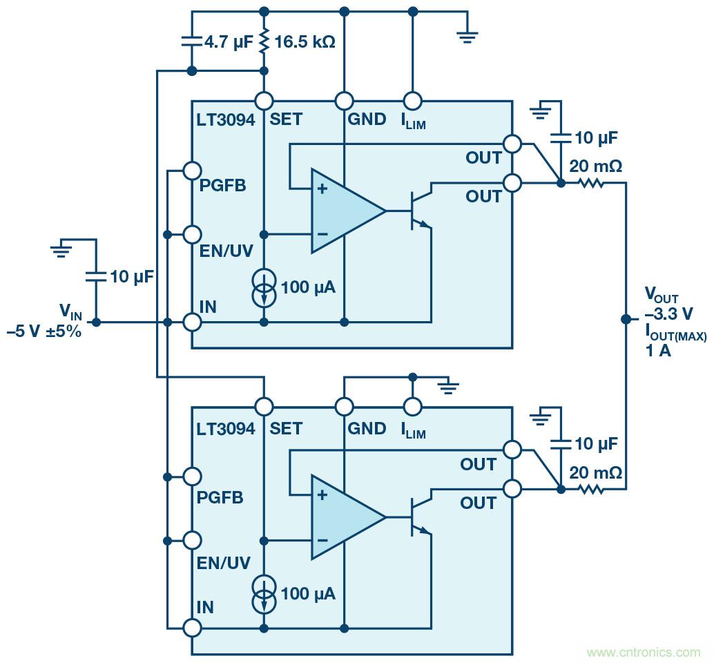 負線性穩(wěn)壓器在1MHz下具有0.8&mu;V RMS噪聲和74dB電源抑制比