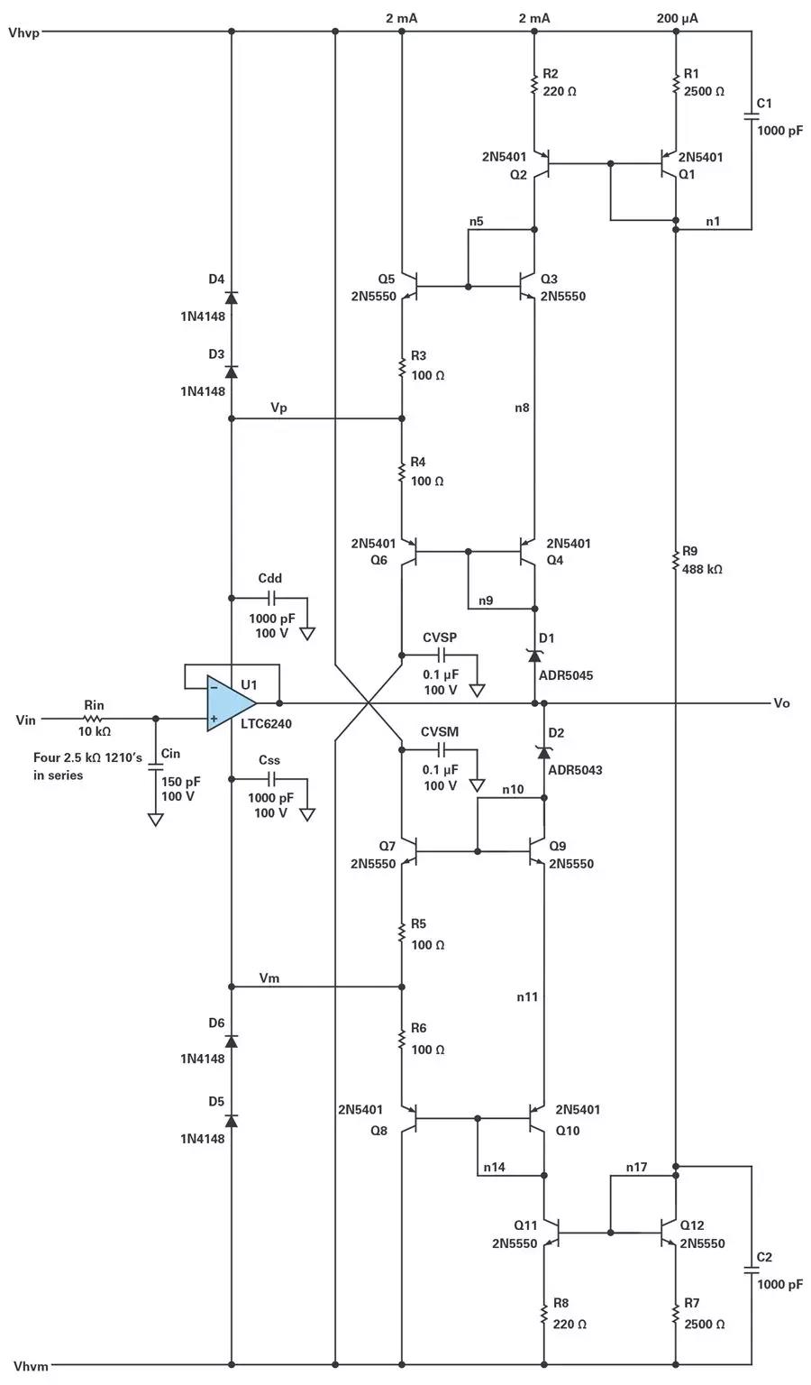 能否讓低壓放大器自舉來獲得高壓緩沖器？